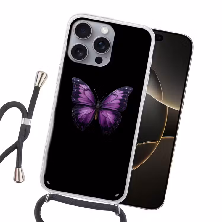 Vlinder - Paars - Levendig Hoesje iPhone 16 Pro Max met koord klein -sfeer1