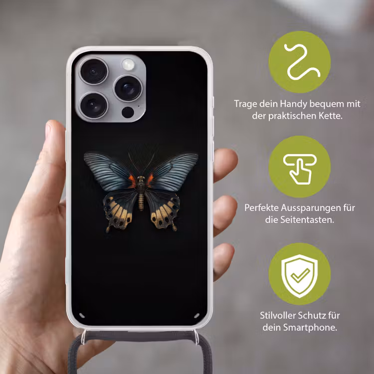 Vlinder - Metaalachtig - Geometrisch patroon Hoesje iPhone 16 Pro Max met koord klein -sfeer2_DE