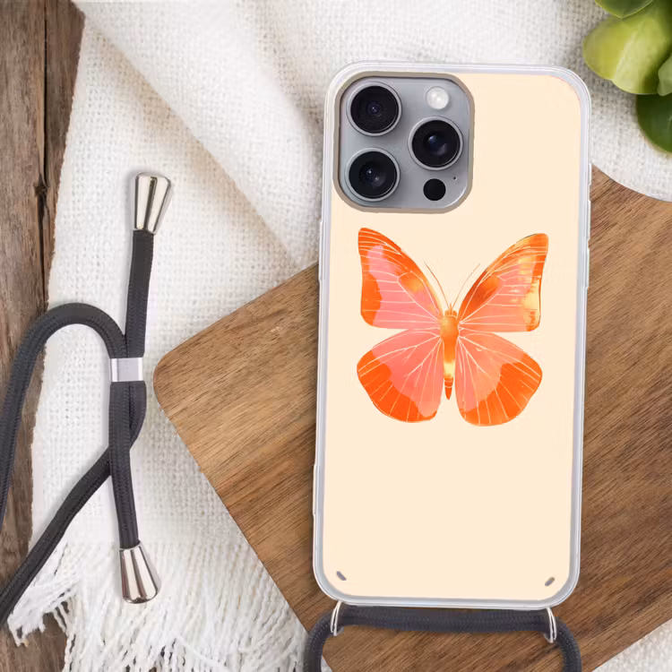 Vlinder - Minimalistisch - Roze Hoesje iPhone 16 Pro Max met koord klein -sfeer4