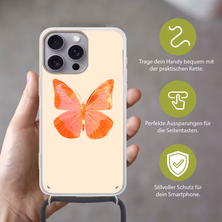 Vlinder - Minimalistisch - Roze Hoesje iPhone 16 Pro Max met koord klein -sfeer2_DE