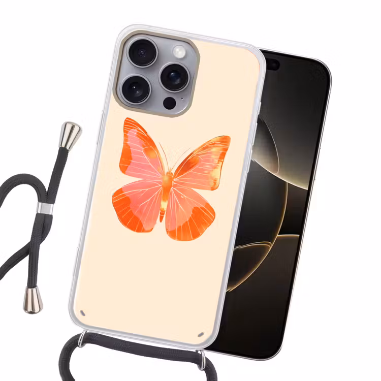 Vlinder - Minimalistisch - Roze Hoesje iPhone 16 Pro Max met koord klein -sfeer1
