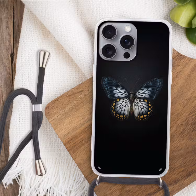 Vlinder - Monochroom - Balans Hoesje iPhone 16 Pro Max met koord klein -sfeer4
