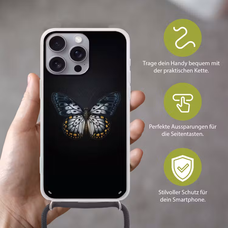 Vlinder - Monochroom - Balans Hoesje iPhone 16 Pro Max met koord klein -sfeer2_DE
