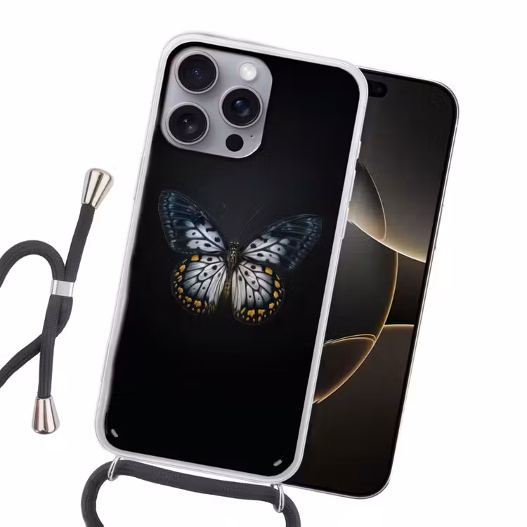 Vlinder - Monochroom - Balans Hoesje iPhone 16 Pro Max met koord klein -sfeer1