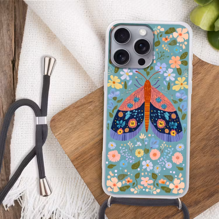 Vlinder - Sierlijk - Bloemen - Bladeren Hoesje iPhone 16 Pro Max met koord klein -sfeer4