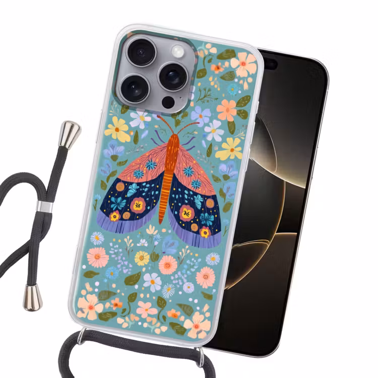 Vlinder - Sierlijk - Bloemen - Bladeren Hoesje iPhone 16 Pro Max met koord klein -sfeer1