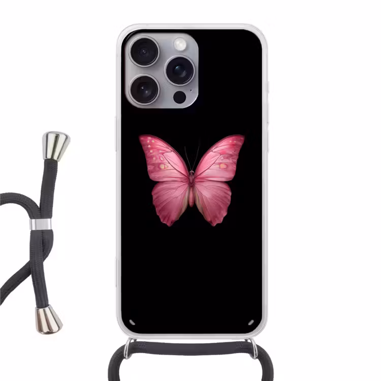 Vlinder - roze - Elegant Hoesje iPhone 16 Pro Max met koord klein -3d