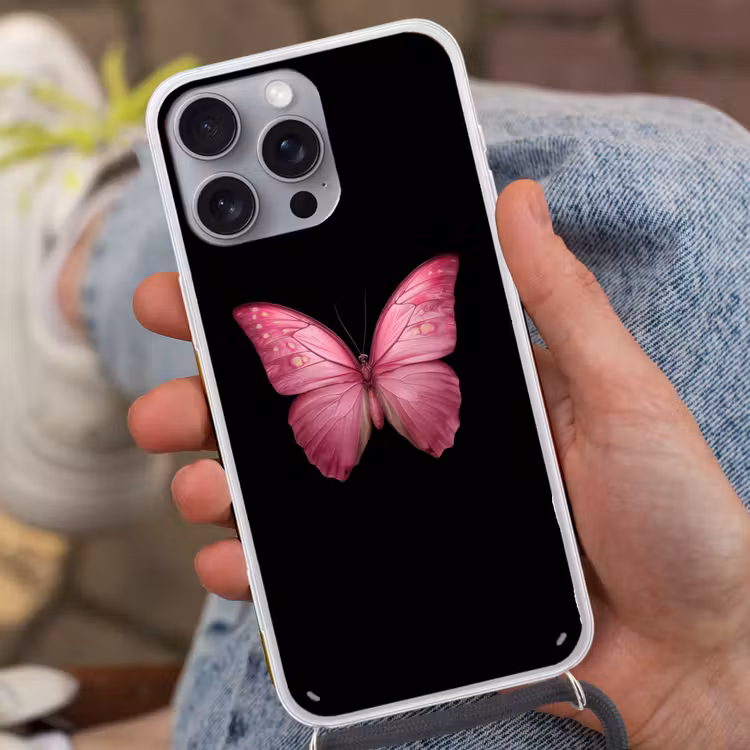 Vlinder - roze - Elegant Hoesje iPhone 16 Pro Max met koord klein -sfeer3