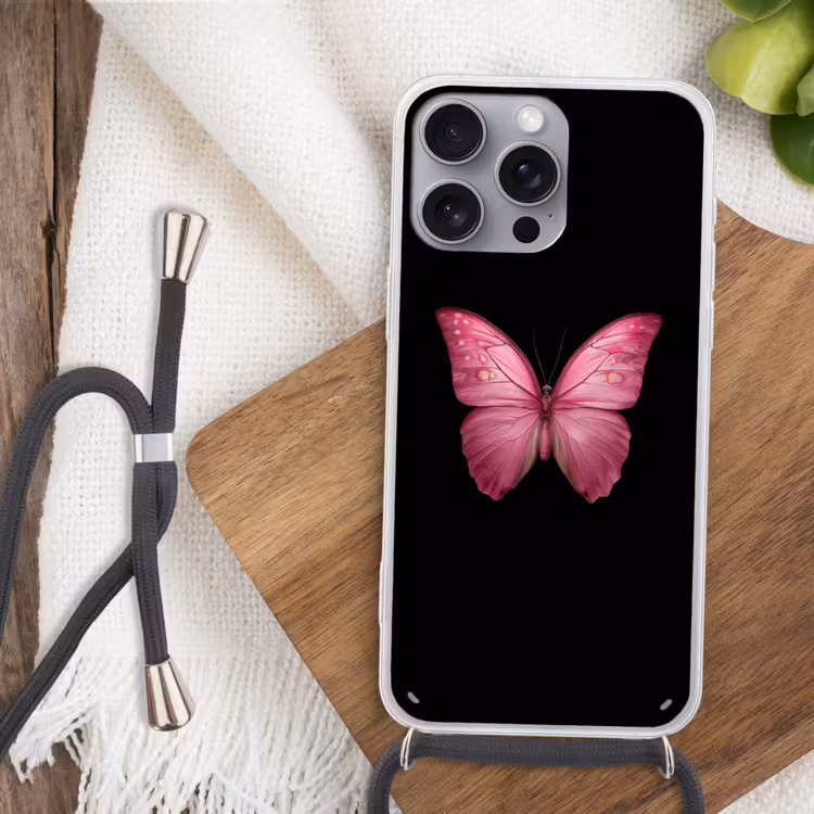 Vlinder - roze - Elegant Hoesje iPhone 16 Pro Max met koord klein -sfeer4