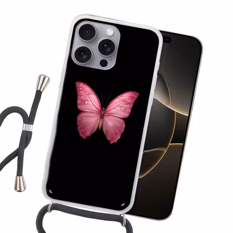 Vlinder - roze - Elegant Hoesje iPhone 16 Pro Max met koord klein -sfeer1