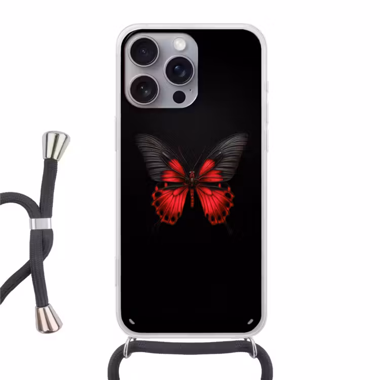 Vlinder - Rood - Contrast Hoesje iPhone 16 Pro Max met koord klein -3d