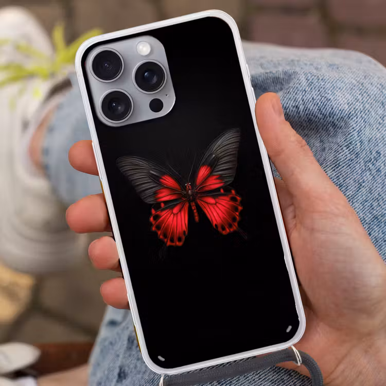 Vlinder - Rood - Contrast Hoesje iPhone 16 Pro Max met koord klein -sfeer3