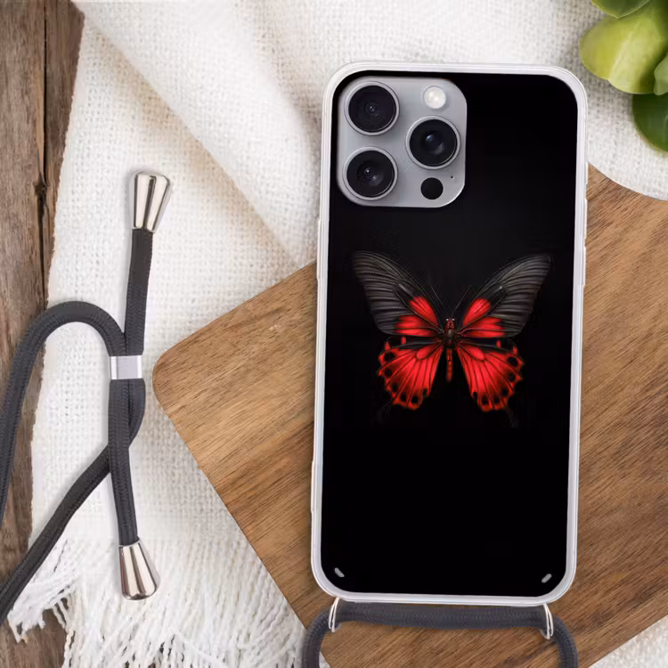 Vlinder - Rood - Contrast Hoesje iPhone 16 Pro Max met koord klein -sfeer4