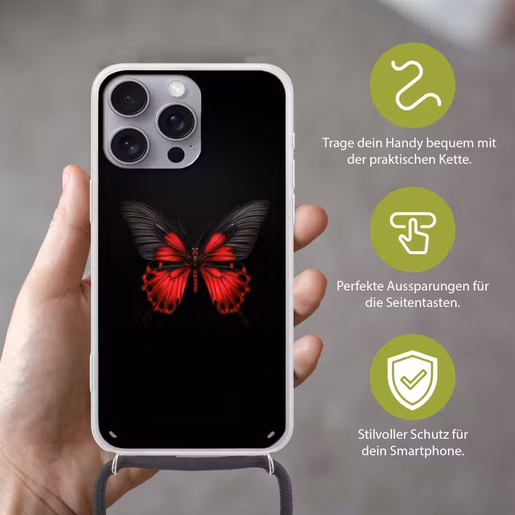 Vlinder - Rood - Contrast Hoesje iPhone 16 Pro Max met koord klein -sfeer2_DE