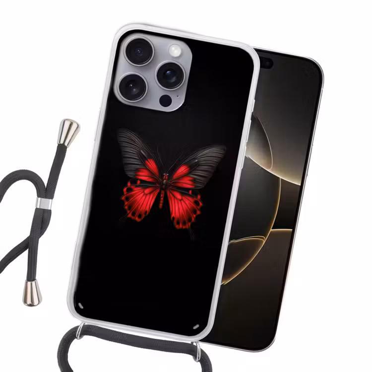 Vlinder - Rood - Contrast Hoesje iPhone 16 Pro Max met koord klein -sfeer1