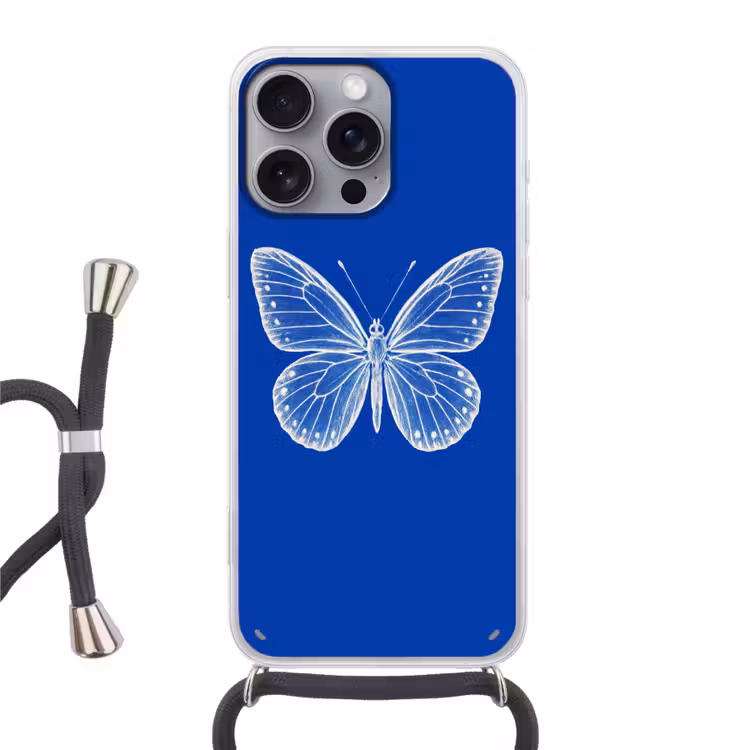 Vlinder - Wit - Getekend - Stippen Hoesje iPhone 16 Pro Max met koord klein -3d