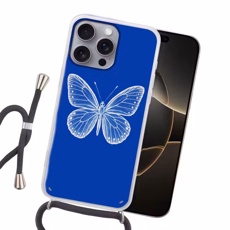 Vlinder - Wit - Getekend - Stippen Hoesje iPhone 16 Pro Max met koord klein -sfeer1