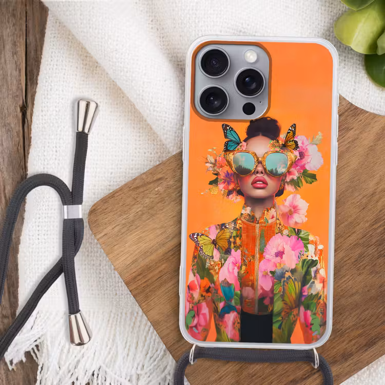 Vlinders - Vrouw - Zonnebril - Kleurrijk Hoesje iPhone 16 Pro Max met koord klein -sfeer4