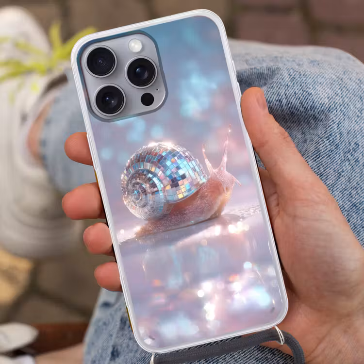 Slak - Disco - Mozaïek - Blauw Hoesje iPhone 16 Pro Max met koord klein -sfeer3