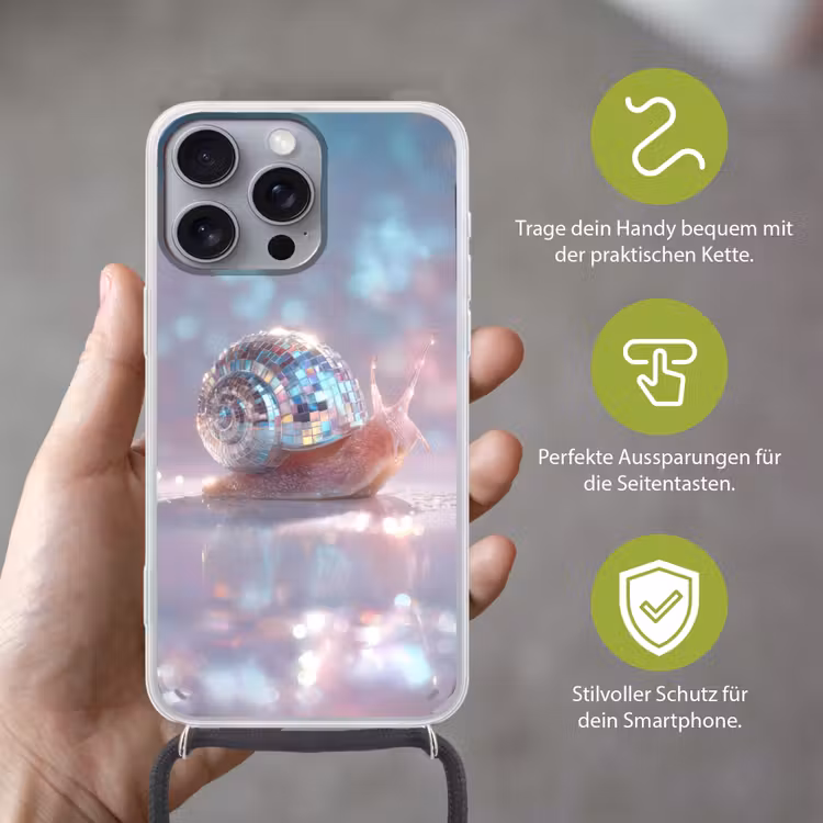 Slak - Disco - Mozaïek - Blauw Hoesje iPhone 16 Pro Max met koord klein -sfeer2_DE