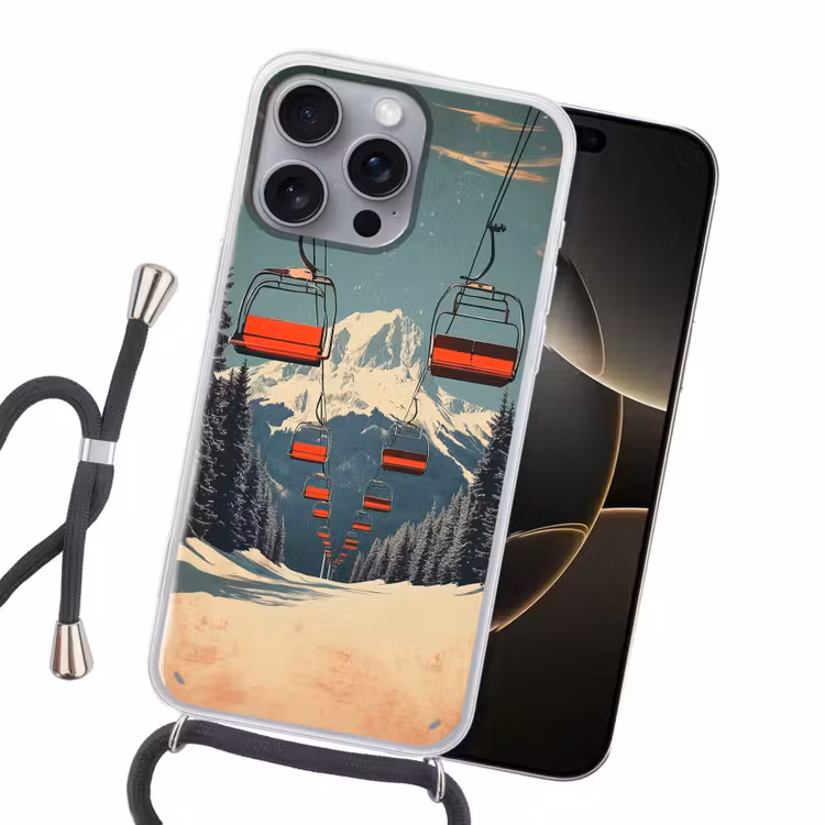 Sneeuw - Skilift - Rood - Bomen Hoesje iPhone 16 Pro Max met koord klein -sfeer1