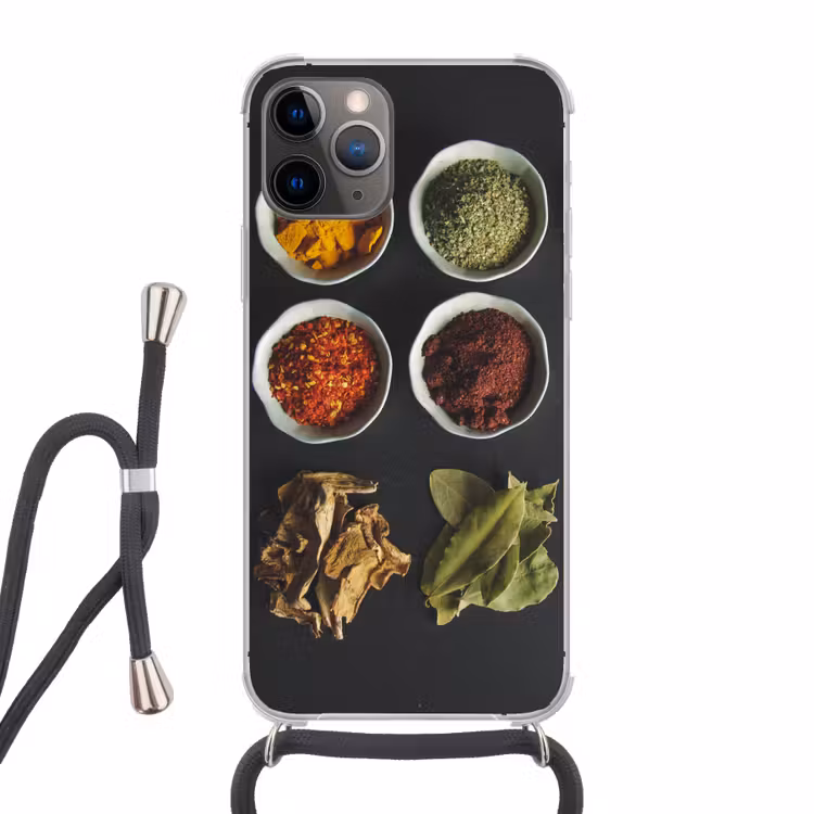Pollepel - Specerijen - Kruiden - Groen - Bruin - Rustiek Hoesje iPhone 12 Pro met koord klein -3d