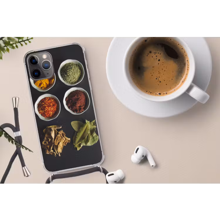 Pollepel - Specerijen - Kruiden - Groen - Bruin - Rustiek Hoesje iPhone 12 Pro met koord klein -oordop