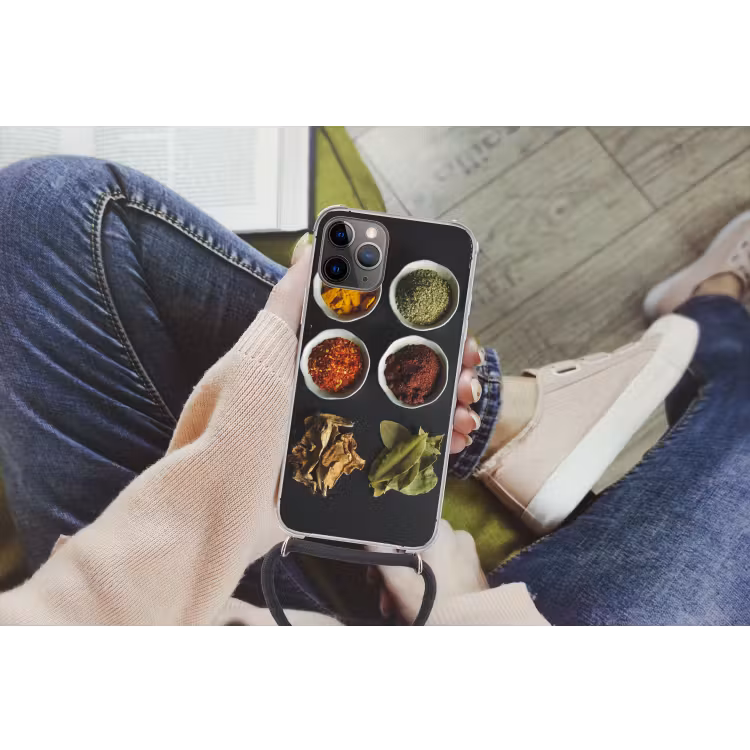 Pollepel - Specerijen - Kruiden - Groen - Bruin - Rustiek Hoesje iPhone 12 Pro met koord klein -hand