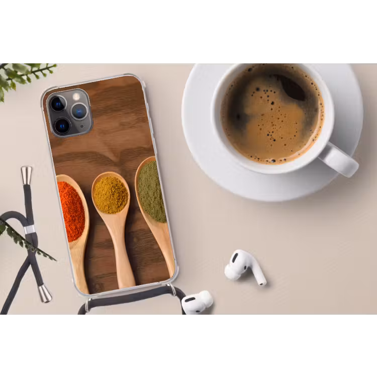 Pollepel - Kruiden - Eten - Specerijen - Tafel Hoesje iPhone 12 Pro met koord klein -oordop
