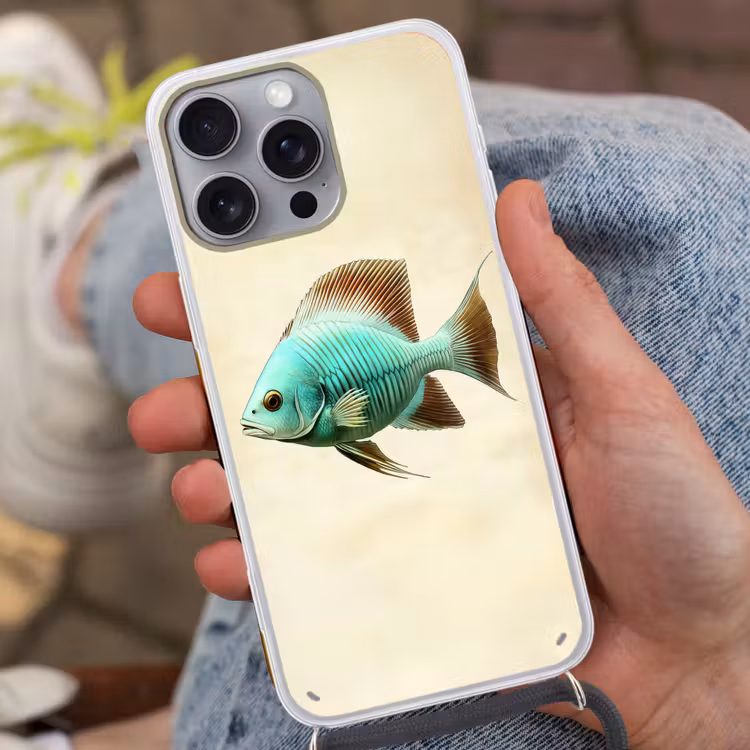 Schubben - Vis - Mint - Minimalistisch Hoesje iPhone 16 Pro Max met koord klein -sfeer3
