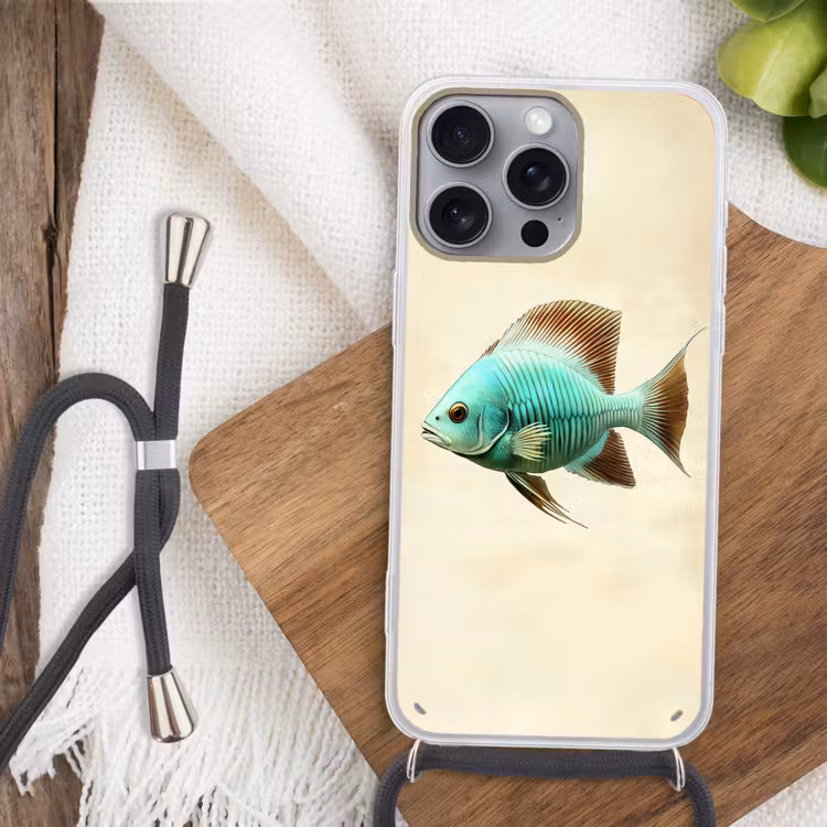Schubben - Vis - Mint - Minimalistisch Hoesje iPhone 16 Pro Max met koord klein -sfeer4