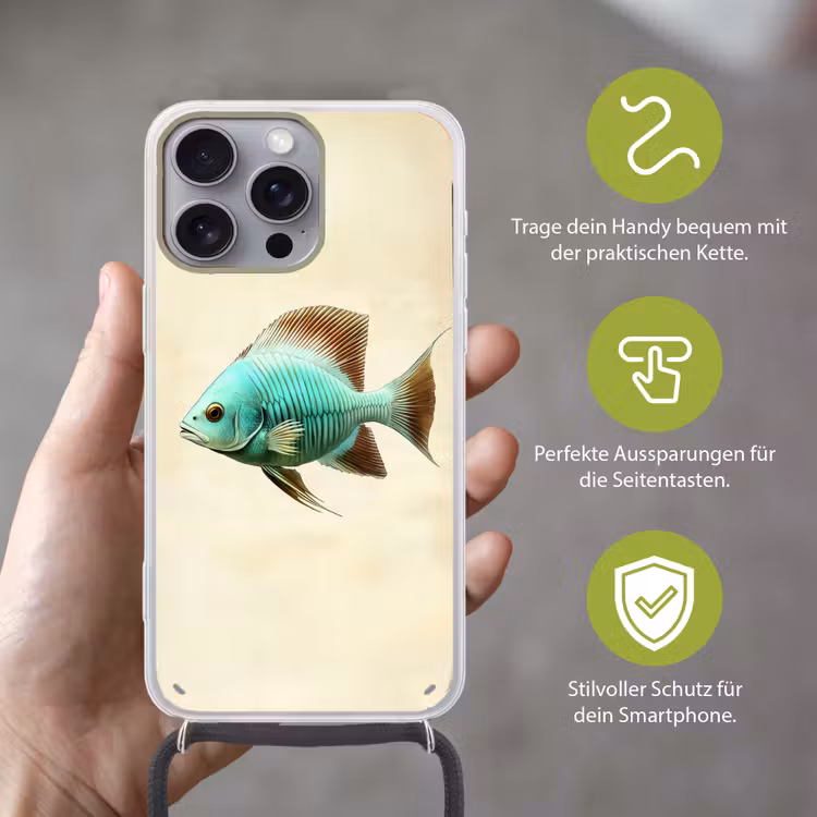 Schubben - Vis - Mint - Minimalistisch Hoesje iPhone 16 Pro Max met koord klein -sfeer2_DE