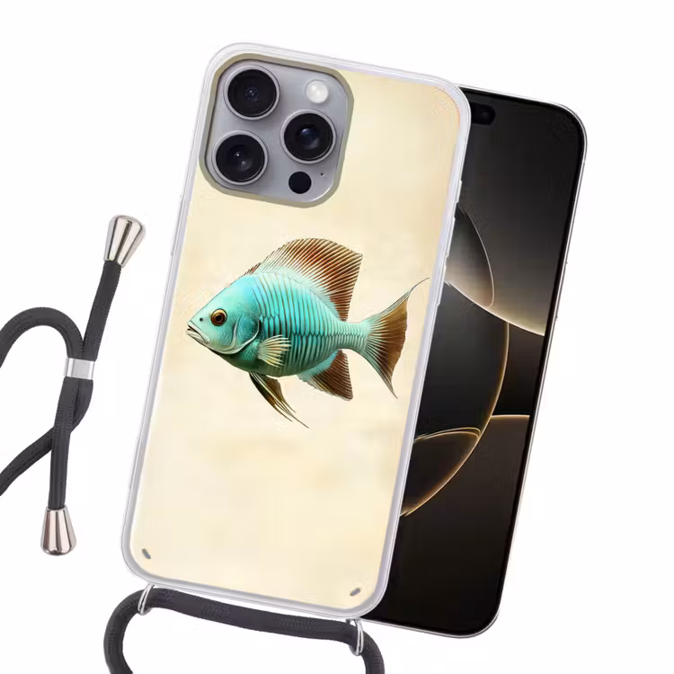 Schubben - Vis - Mint - Minimalistisch Hoesje iPhone 16 Pro Max met koord klein -sfeer1