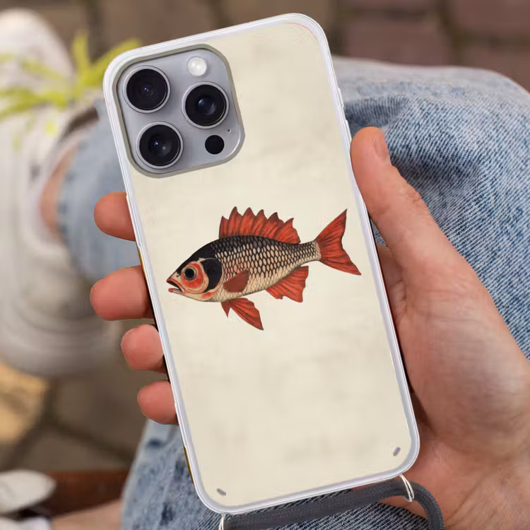Schubben - Rood - Vis - Vinnen Hoesje iPhone 16 Pro Max met koord klein -sfeer3