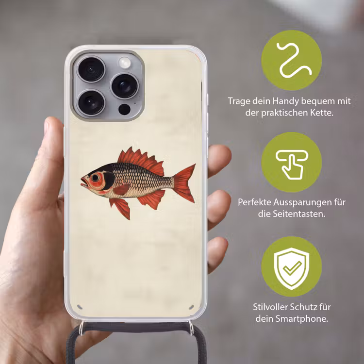 Schubben - Rood - Vis - Vinnen Hoesje iPhone 16 Pro Max met koord klein -sfeer2_DE