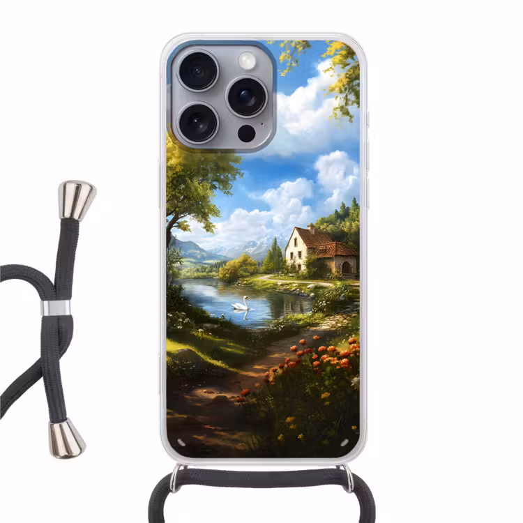 Zwaan - Bomen - Rust Hoesje iPhone 16 Pro Max met koord klein -3d