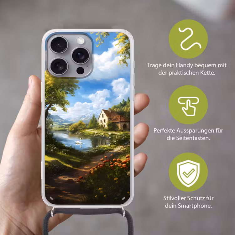 Zwaan - Bomen - Rust Hoesje iPhone 16 Pro Max met koord klein -sfeer2_DE