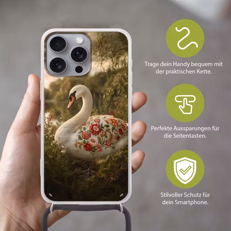 Zwaan - Bloemen - Natuur Hoesje iPhone 16 Pro Max met koord klein -sfeer2_DE