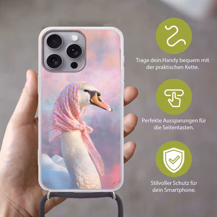 Zwaan - Sjaaltje - Pastelwolken Hoesje iPhone 16 Pro Max met koord klein -sfeer2_DE