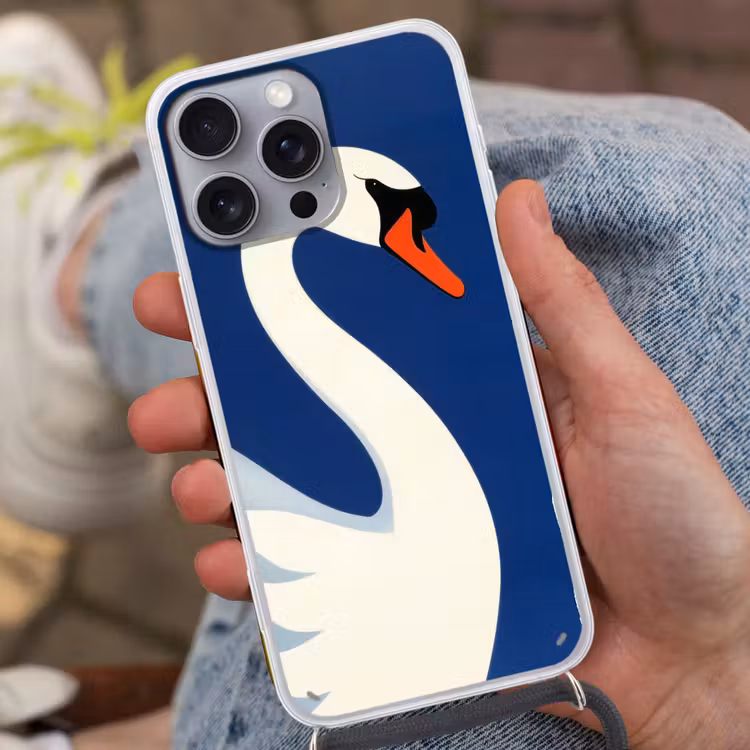 Zwaan - Wit - Snavel - Illustratie Hoesje iPhone 16 Pro Max met koord klein -sfeer3