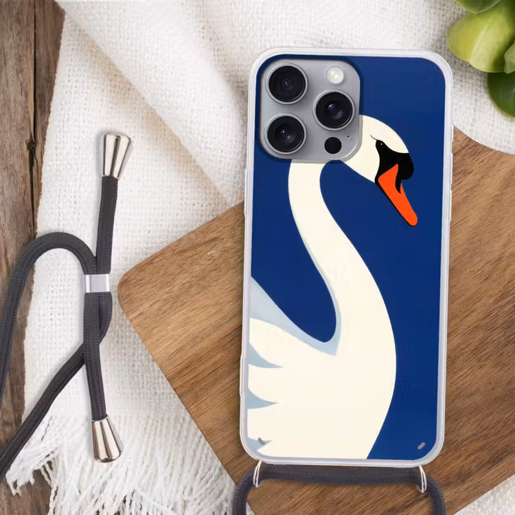 Zwaan - Wit - Snavel - Illustratie Hoesje iPhone 16 Pro Max met koord klein -sfeer4