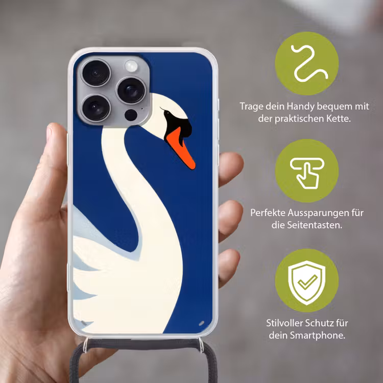 Zwaan - Wit - Snavel - Illustratie Hoesje iPhone 16 Pro Max met koord klein -sfeer2_DE