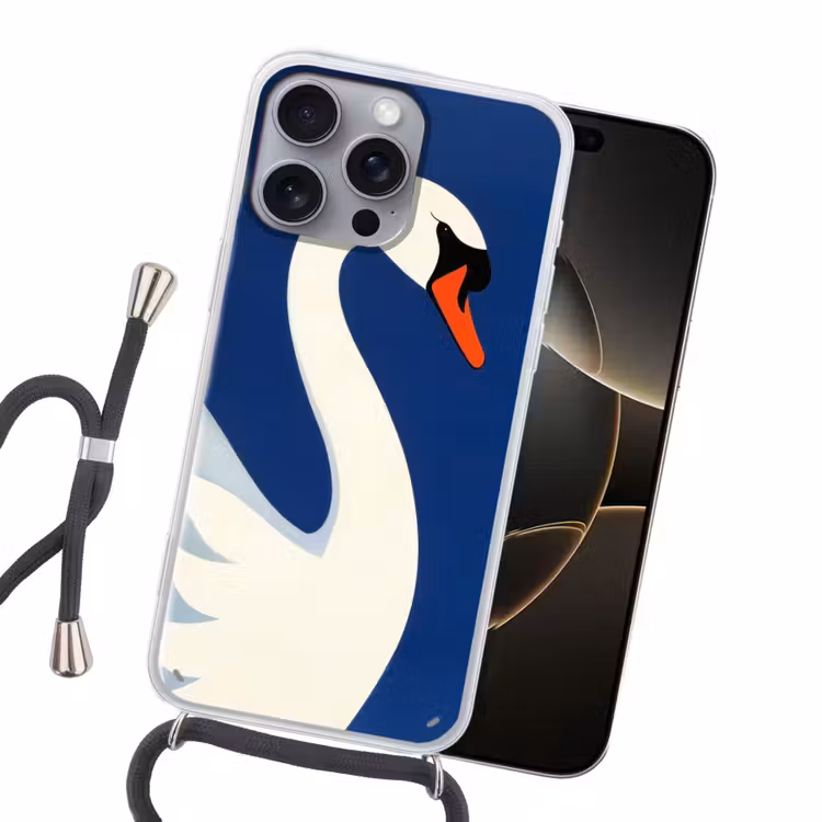 Zwaan - Wit - Snavel - Illustratie Hoesje iPhone 16 Pro Max met koord klein -sfeer1