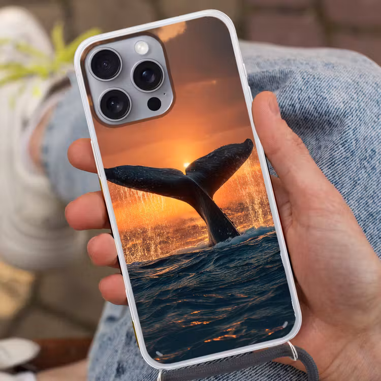 Walvis staart - Water - Zonsondergang Hoesje iPhone 16 Pro Max met koord klein -sfeer3