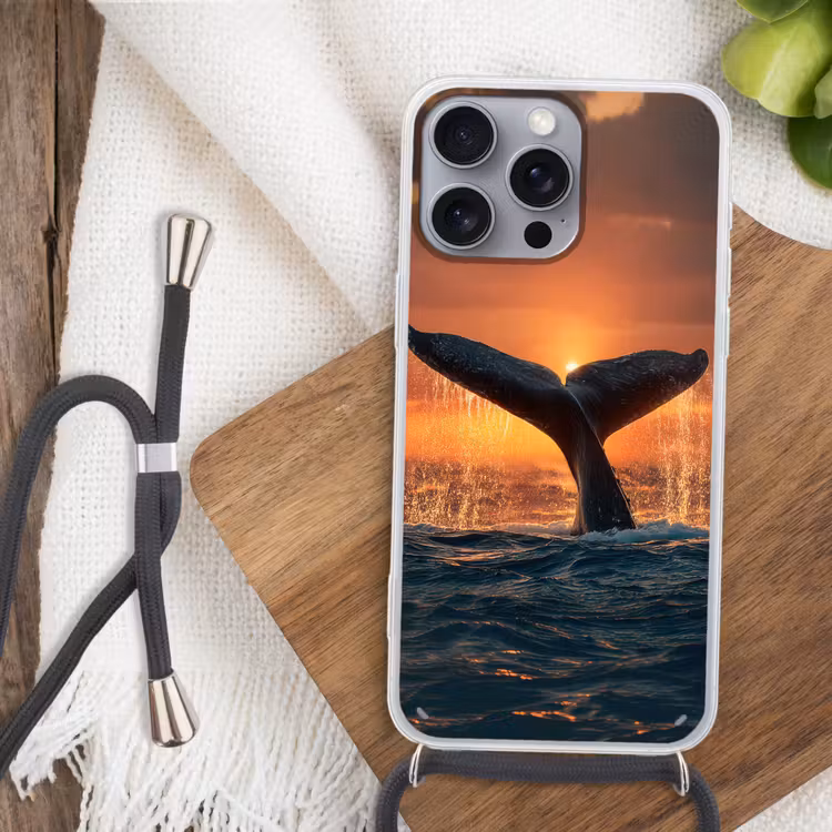 Walvis staart - Water - Zonsondergang Hoesje iPhone 16 Pro Max met koord klein -sfeer4