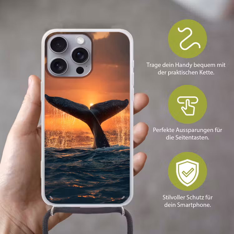 Walvis staart - Water - Zonsondergang Hoesje iPhone 16 Pro Max met koord klein -sfeer2_DE