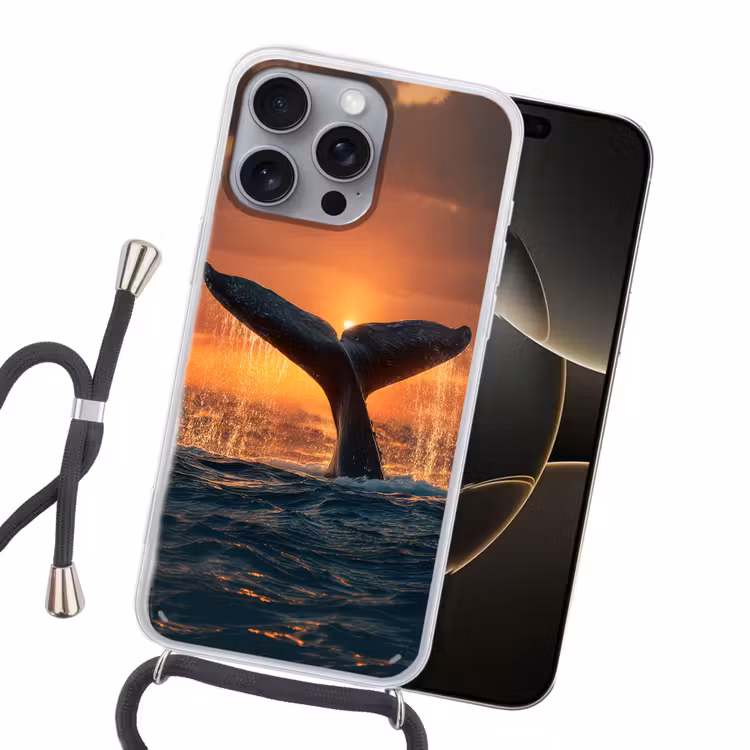Walvis staart - Water - Zonsondergang Hoesje iPhone 16 Pro Max met koord klein -sfeer1