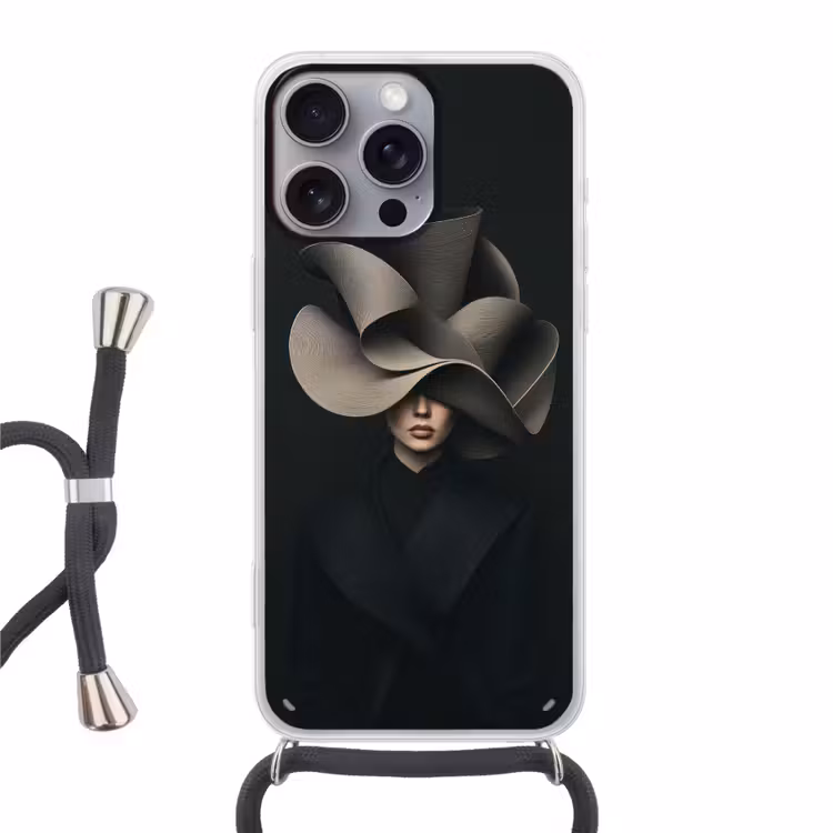 Zwarte - Hoed - Vrouw Hoesje iPhone 16 Pro Max met koord klein -3d