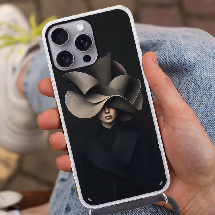 Zwarte - Hoed - Vrouw Hoesje iPhone 16 Pro Max met koord klein -sfeer3