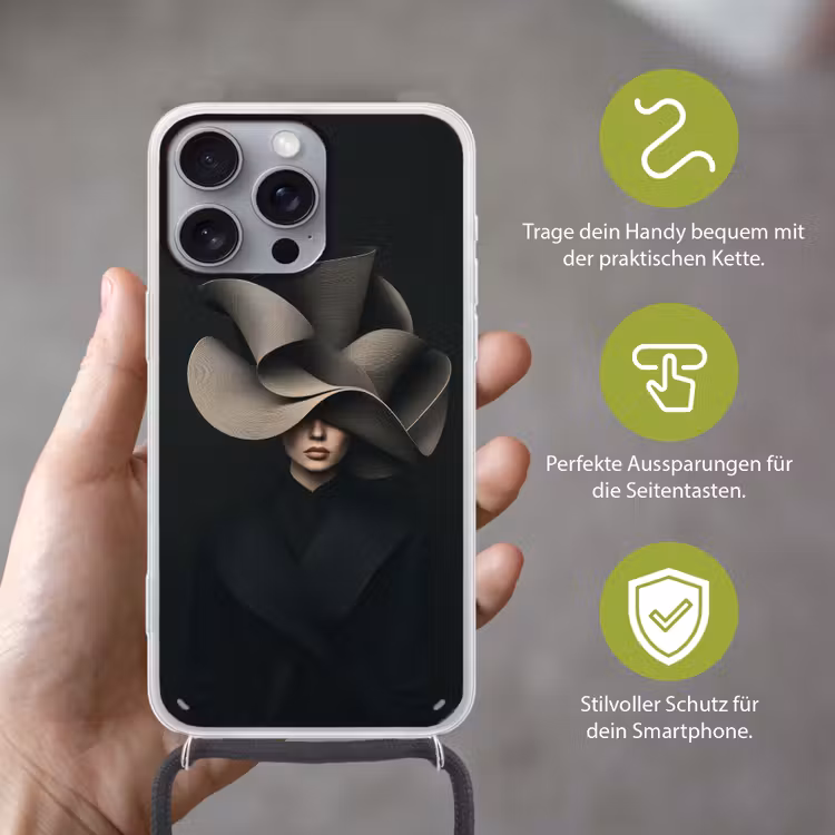 Zwarte - Hoed - Vrouw Hoesje iPhone 16 Pro Max met koord klein -sfeer2_DE